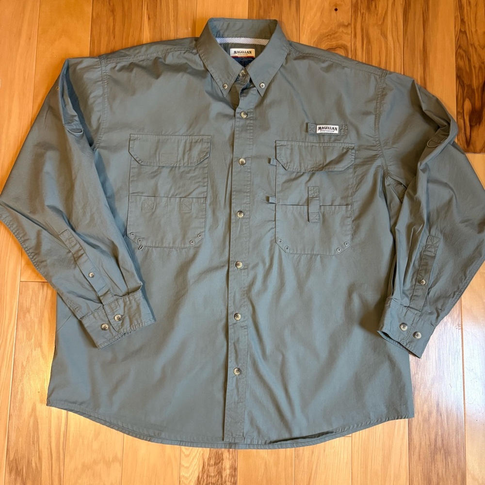 Magellan Fishing Shirt XL Green Vented UPF Performance Button Front long sleeve - Picture 2 of 12